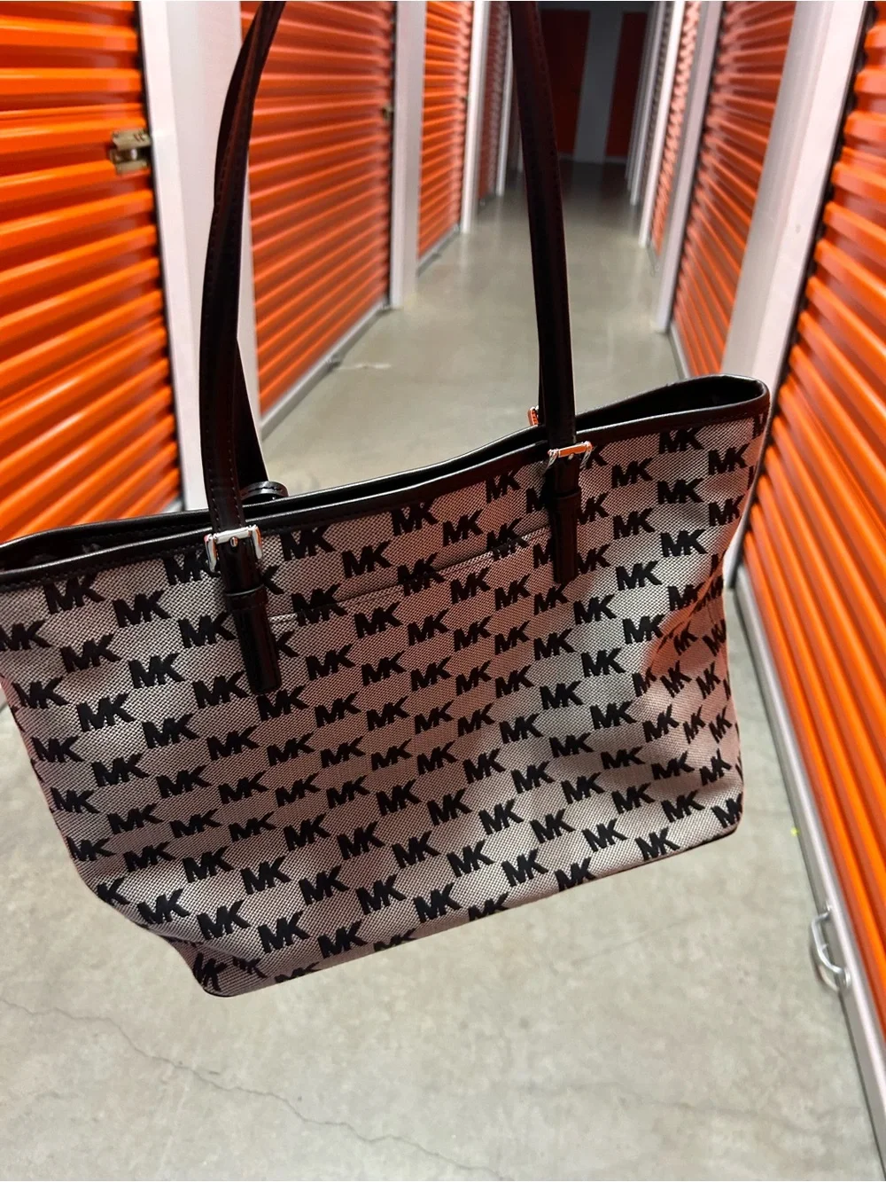 Michael Kors Brown/Black MK Logo Tote with Gold Accent - Picture 2 of 3